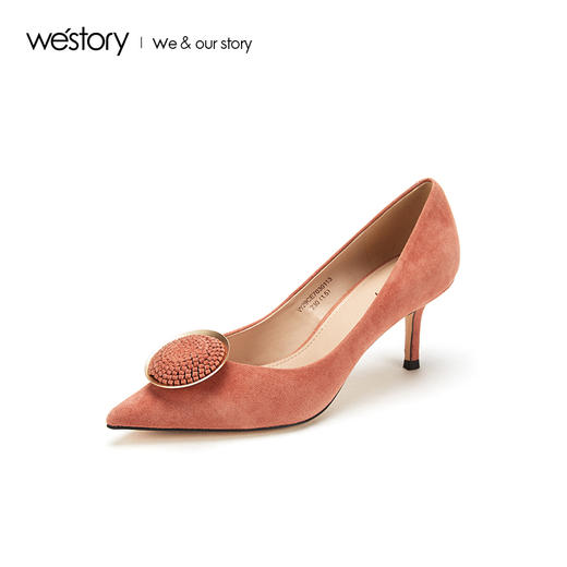 westory2019秋冬新品盘扣通勤高跟鞋女细跟优雅舒适W29CE70301 商品图2