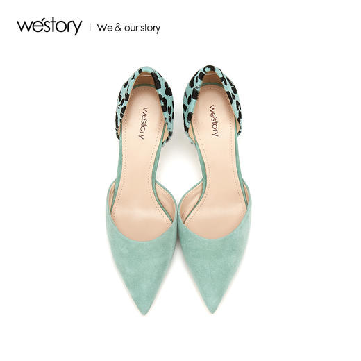 westory2019新款性感尖头高跟鞋细跟豹纹复古少女单鞋W29AH50151 商品图1