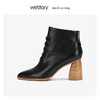 westory时装高跟鞋真皮短靴女系带粗跟尖头 2019冬新款W29DS80471 商品缩略图2