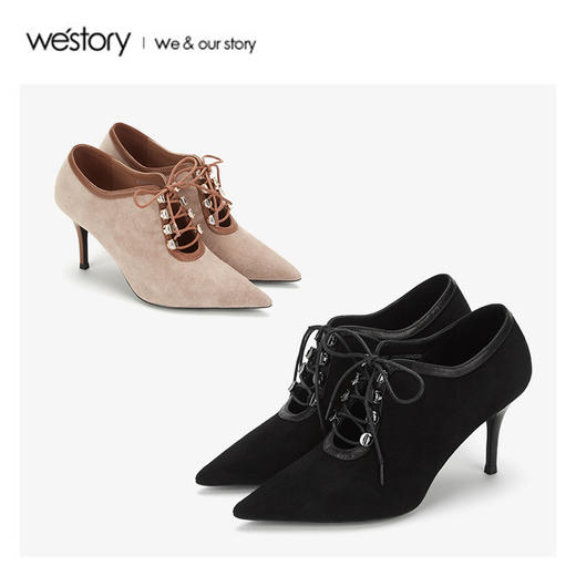westory2020春季新款时尚深口尖头细跟高跟鞋女W20AM51031 商品图4