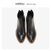 westory粗跟时装后拉链短靴女尖头真皮百搭 2019冬新款W29DS80361 商品缩略图1