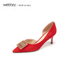 westory2019新款中式方形扣尖头高跟鞋女细跟优雅婚鞋W29AH50631 商品缩略图1