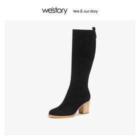 westory真羊皮高靴长筒过及膝靴女侧拉链 2019冬季新款W29DQ80301