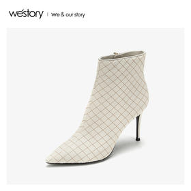 westory时装条纹细超高跟短靴真皮时尚女鞋2019冬新款W29DS80561