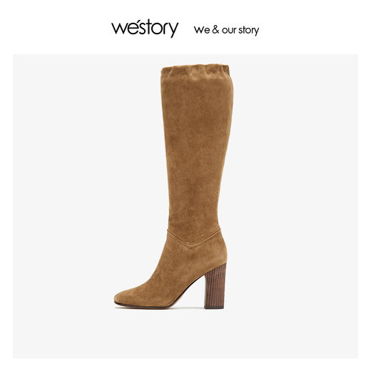 westory粗高跟及膝高筒长靴女真羊皮气质 2019冬季新款W29DQ80291 商品图2