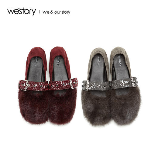 westory舒适平底毛毛鞋浅口绒面单鞋乐福鞋W283E70451 商品图2