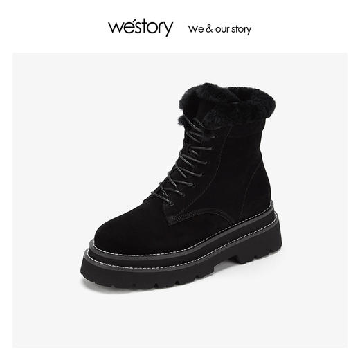 westory加绒保暖真皮粗跟户外工装靴2019冬新款雪地靴W29DS80591 商品图0