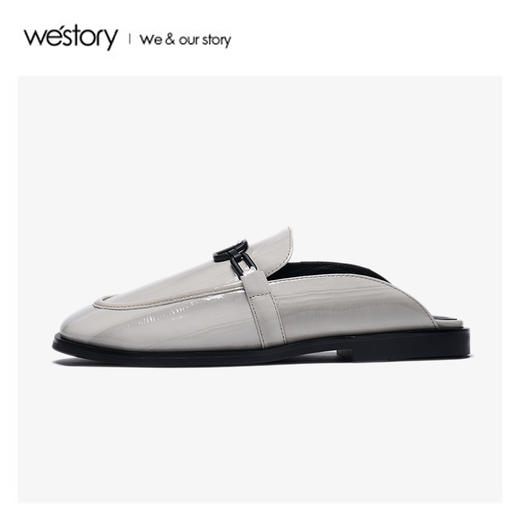 westory2020春季新款圆头亮面漆皮乐福拖鞋女W20AH51581 商品图3