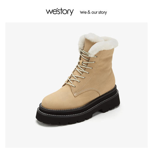 westory加绒保暖真皮粗跟户外工装靴2019冬新款雪地靴W29DS80591 商品图3