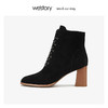 westory绑带时装真皮短靴女高粗跟鞋尖头 2019冬季新品W29DS80581 商品缩略图2