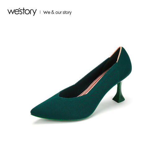 westory2019秋季新品时尚拼色尖头高跟单鞋女简约通勤W29CE70441 商品图0