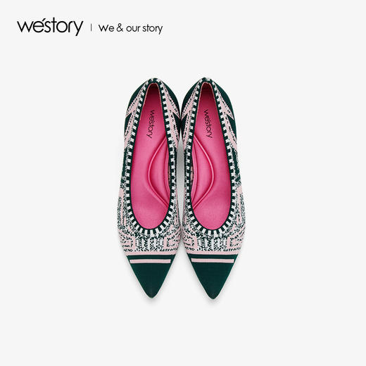 westory2020秋季新品时尚编织拼色尖头浅口高跟单鞋女W29CE70431 商品图1
