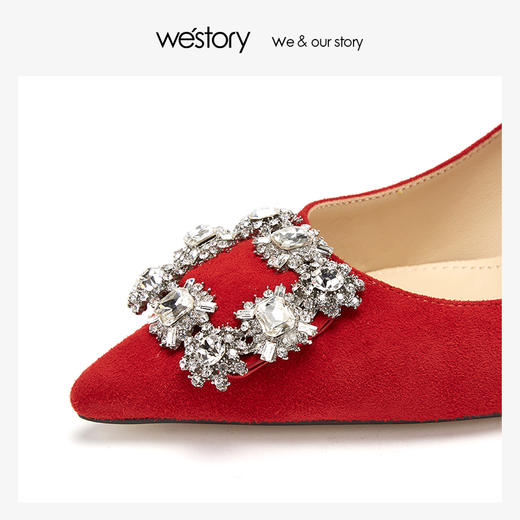 westory2019春夏红色浅口单鞋女中式婚鞋尖头高跟鞋W29AE50181 商品图2