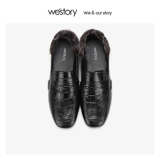 westory毛毛乐福鞋牛皮羊毛气质拼接粗跟 2019冬季新款W29CM70531 商品图1