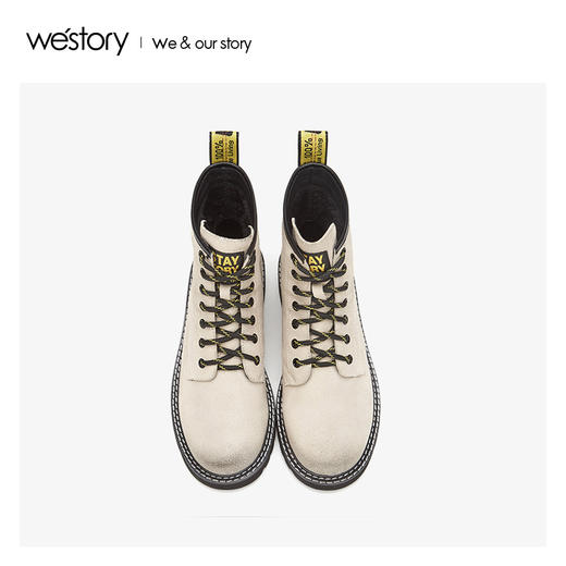 westory2019冬新款加绒加厚保暖马丁靴女真皮粗跟中性帅气鞋2019冬新款W29DS80841 商品图1