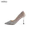 westory2019新款尖头亮片高跟鞋女细跟水钻西式婚鞋W29AE70208 商品缩略图1