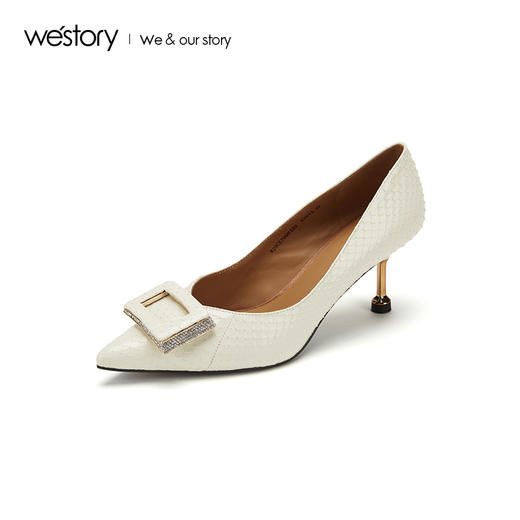 westory2019夏秋款新品蛇纹尖头高跟鞋女细跟通勤优雅W29CE70061 商品图0