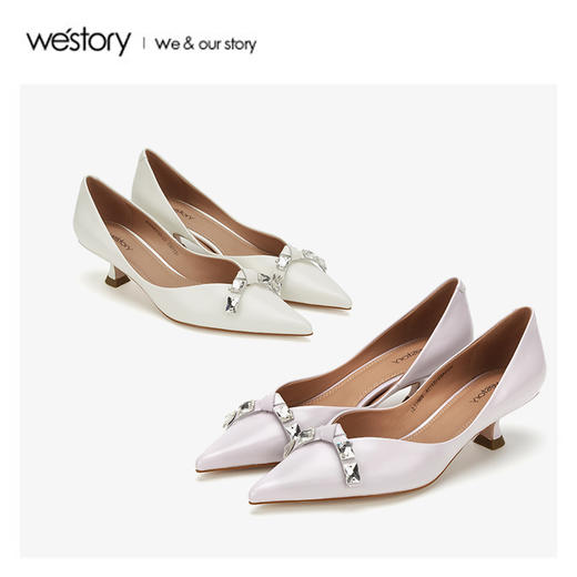 westory2020春季新品水钻尖头小猫跟高跟鞋女中跟W20AE51531 商品图4