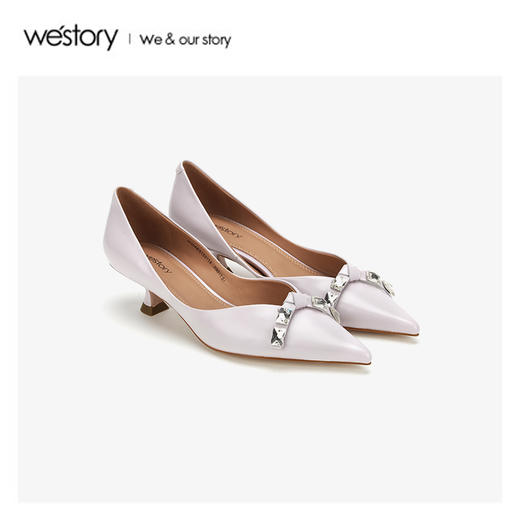 westory2020春季新品水钻尖头小猫跟高跟鞋女中跟W20AE51531 商品图0