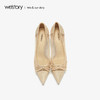 westory2019夏季蕾丝尖头高跟鞋女蝴蝶结细跟波点裸色W29BH60461 商品缩略图2