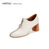 westory2019秋季新品复古前拉链木纹粗跟及踝靴单鞋女W29CM70371 商品缩略图2