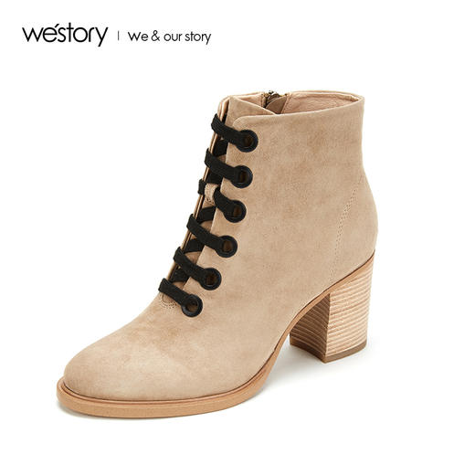 westory通勤百搭女靴2019秋冬新款方跟短筒靴W29DS80331 商品图1
