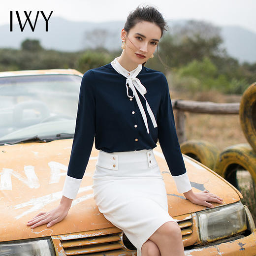 IWY/百搭深蓝色浅蓝色衬衫通勤外穿内搭衬衫 衬衣 B48 商品图0