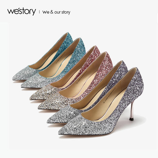 westory2019春季新款流光宴会女鞋尖头优雅细高跟鞋W29AE50061 商品图3