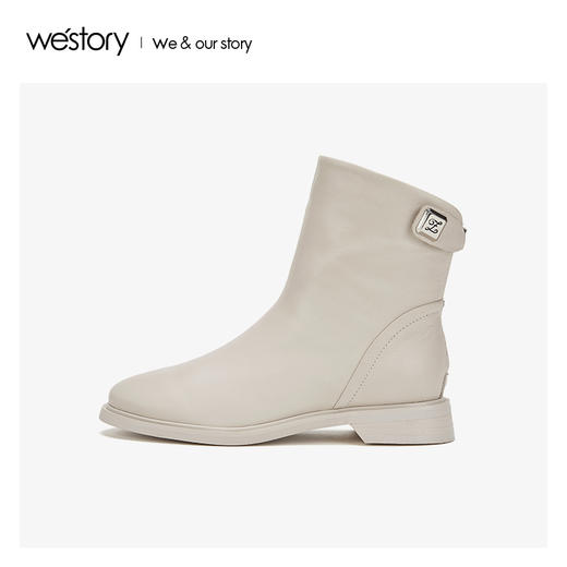 westory真皮短靴女后拉链粗跟圆头鞋2019年冬季新款S29DS80871 商品图2