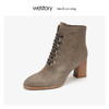 westory绑带时装真皮短靴女高粗跟鞋尖头 2019冬季新品W29DS80581 商品缩略图3