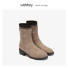 westory切尔西靴2019秋冬粗跟拼接时尚时髦圆头靴子女S29DS80681 商品缩略图1
