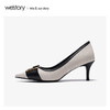westory2020春季新款时髦撞色尖头扣饰浅口高跟鞋女W20AE51021 商品缩略图3