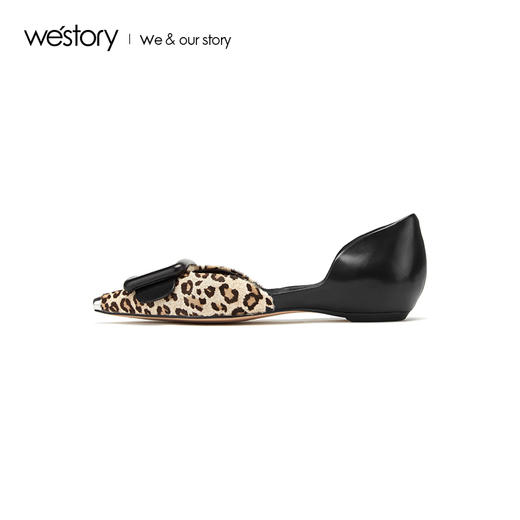 westory2019新款方形扣浅口单鞋女平底舒适百搭豹纹W29AH50601 商品图3