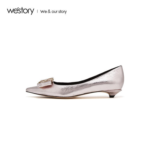 westory2019春季新款方形扣尖头平底西式婚鞋单鞋W29AE50671 商品图3