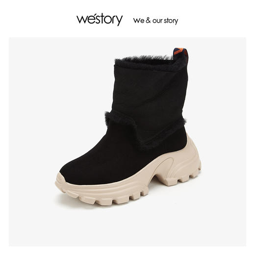 westory潮流运动底雪地靴女中筒加绒保暖鞋 2019冬新款W29DC80421 商品图0