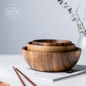圆形木碗手工复古大号实木泡面碗日式成人儿童饭碗