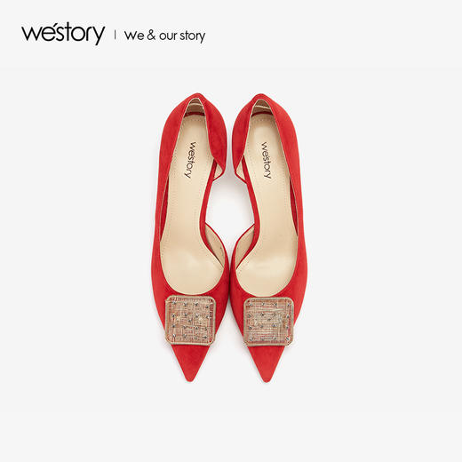 westory2019新款中式方形扣尖头高跟鞋女细跟优雅婚鞋W29AH50631 商品图2