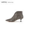 westory2019冬季新款羊皮绒面革仿钻尖头细跟女皮靴W29DS80171 商品缩略图2