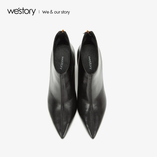 westory2018年尖头皮面短靴高跟粗跟靴子女新款冬靴W284S80921 商品图1