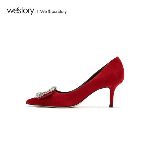 westory2019新品水晶钻扣婚鞋中式细跟优雅宴会高跟鞋W29CE70291 商品图3