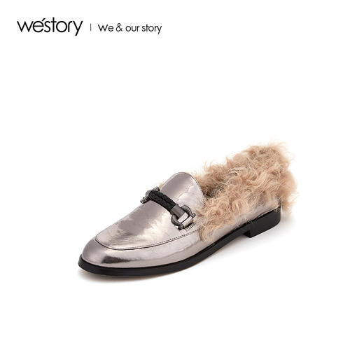 westory秋冬新款女鞋乐福鞋羊毛皮外穿一脚蹬懒人鞋S29CM70731 商品图0