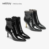 westory2018年冬季新款皮面靴子尖头短筒女靴高跟鞋W284S80991 商品缩略图3