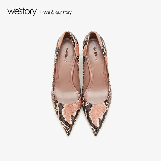 westory2019夏秋新品蛇皮纹尖头高跟鞋女社交优雅性感W29CE70281 商品图1