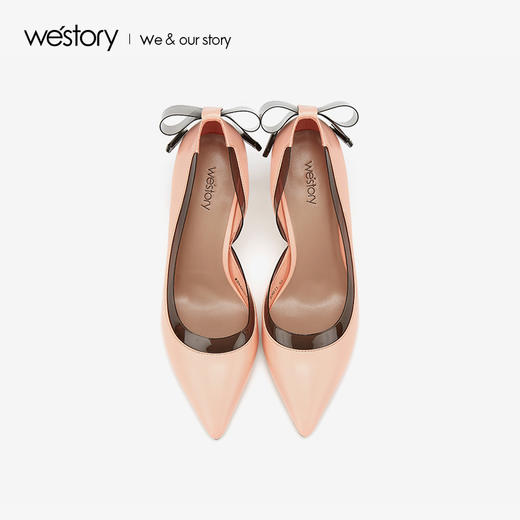 westory2019新款尖头高跟鞋女细跟纯色透明拼接单鞋W29AH50371 商品图1
