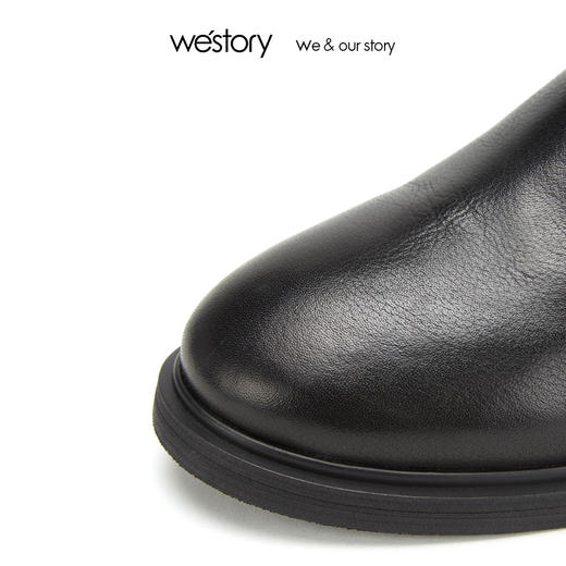 westory骑士高靴粗跟后拉链牛皮面真皮女鞋2019年冬新W29DQ80621 商品图2