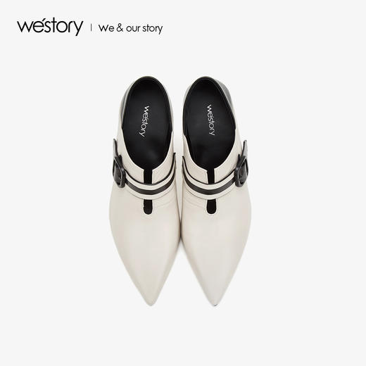 westory2019秋季新品尖头皮带扣撞色及踝细跟裸靴女W29CM70361 商品图2