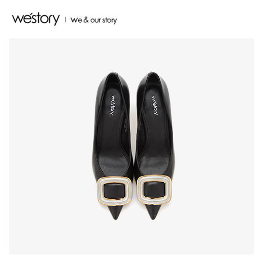 westory2020春季新款尖头浅口方扣高跟鞋女细跟W20AE51071 商品图2