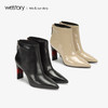 westory2018年尖头皮面短靴高跟粗跟靴子女新款冬靴W284S80921 商品缩略图3