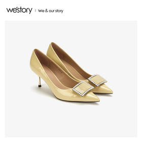 westory2020春季新品水钻中式尖头方扣高跟鞋女细跟W20AE51441