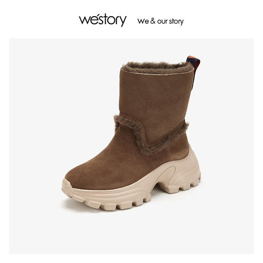 westory潮流运动底雪地靴女中筒加绒保暖鞋 2019冬新款W29DC80421 商品图2